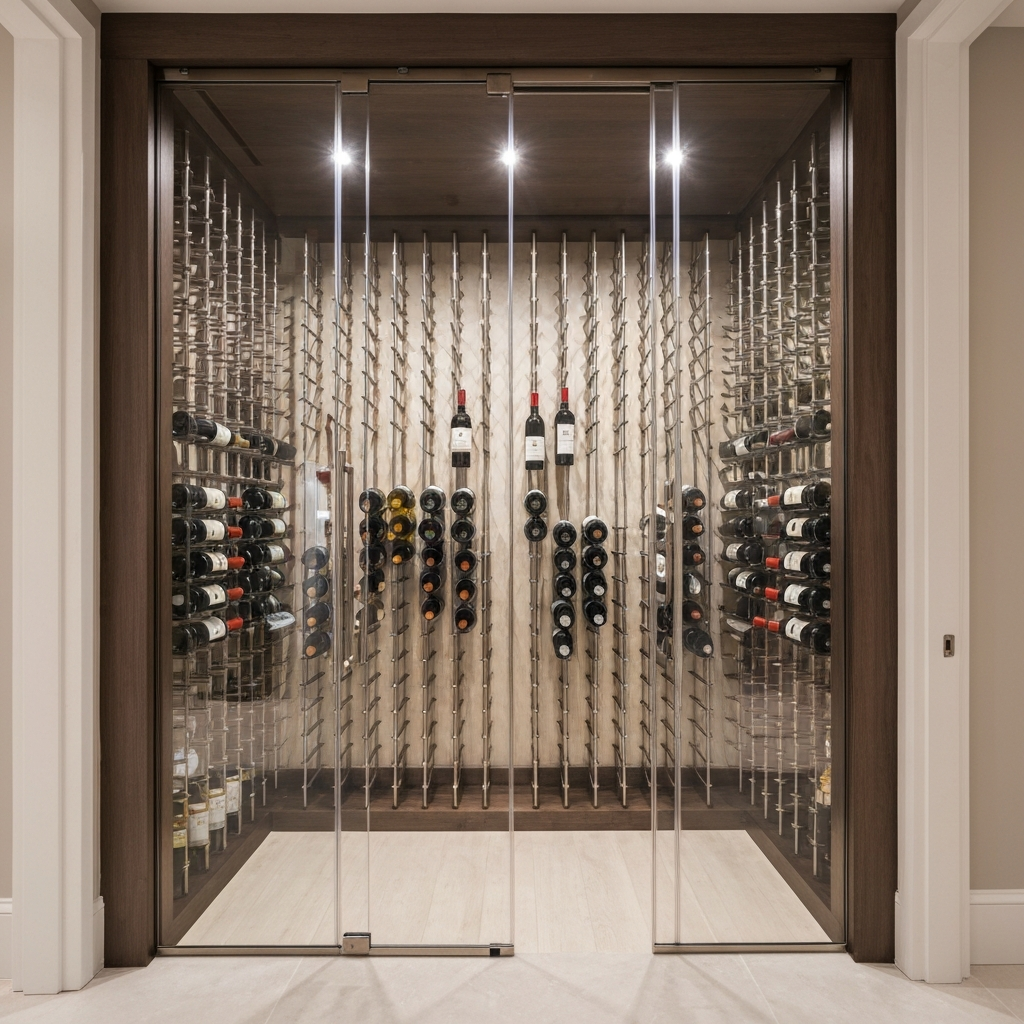 Luxury custom glass wine cellar enclosure in Chicago home