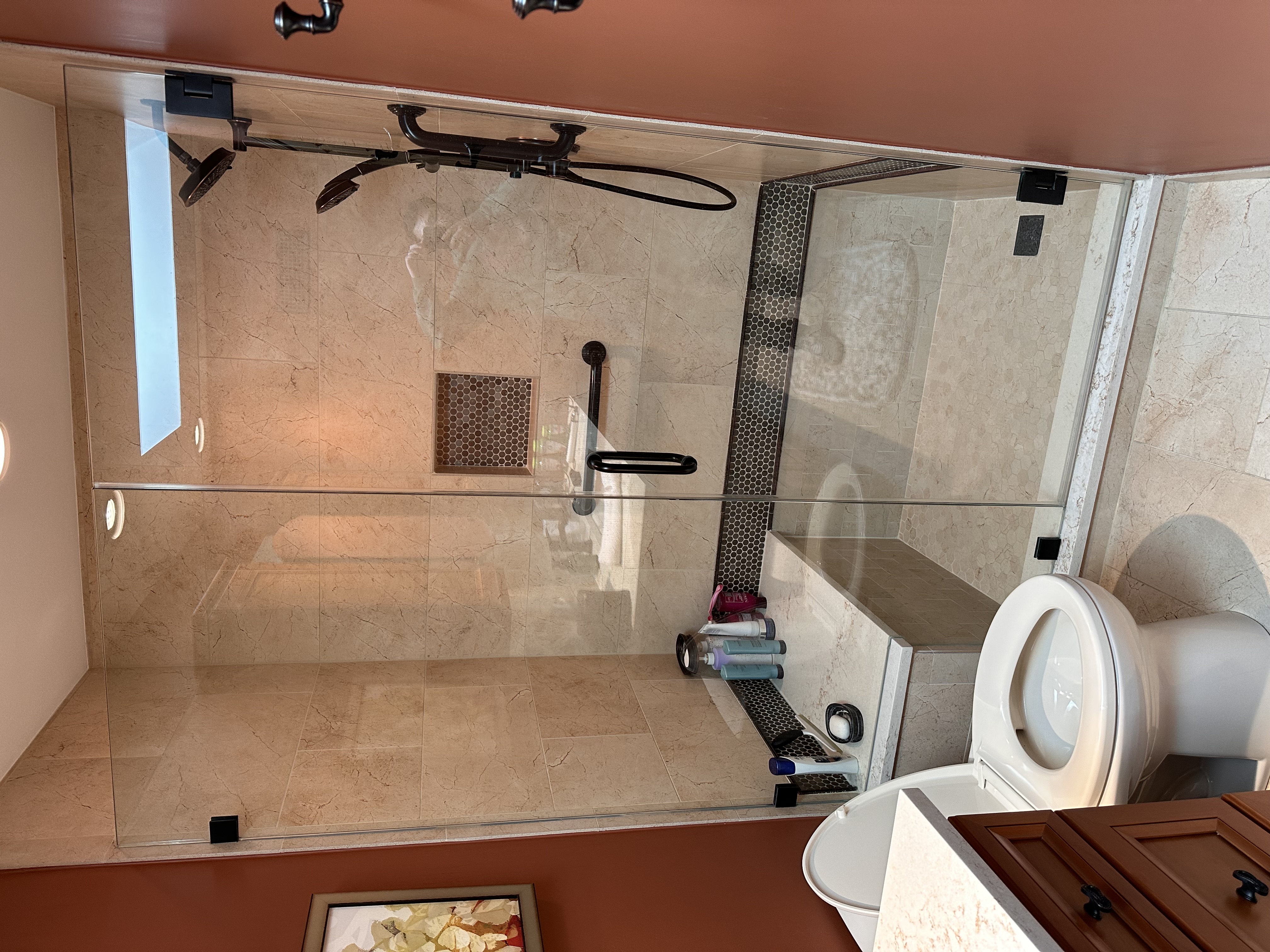 Luxury bathroom frameless glass shower enclosure