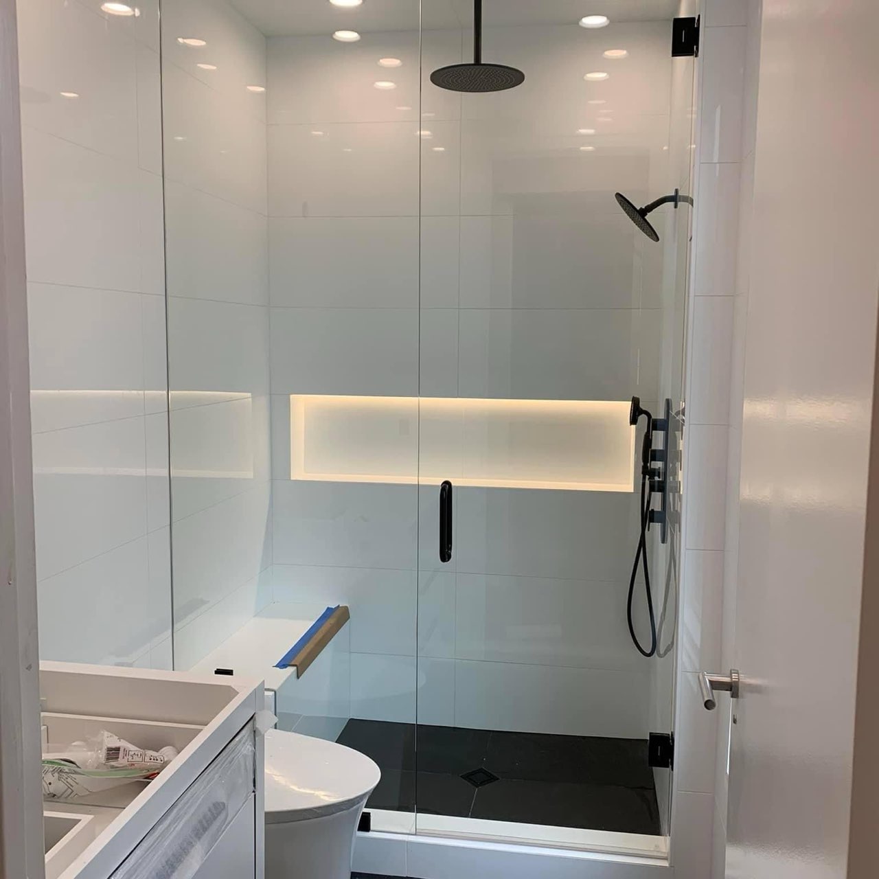 Seamless glass shower doors installed