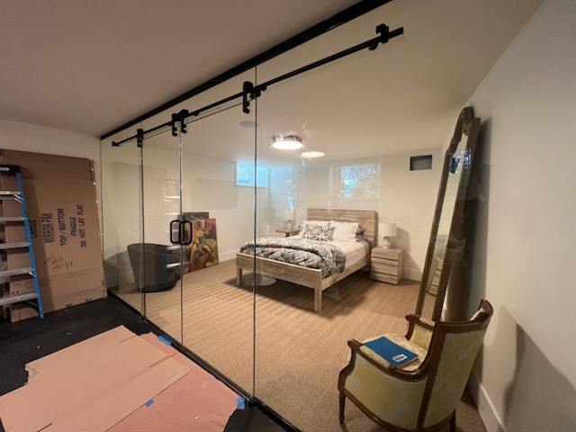 Interior glass storefront for office building