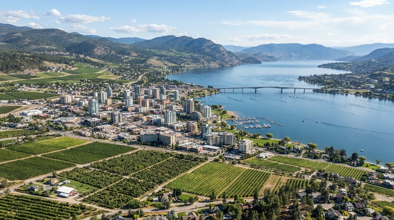 Aerial view of Kelowna, BC - civil contractor service area