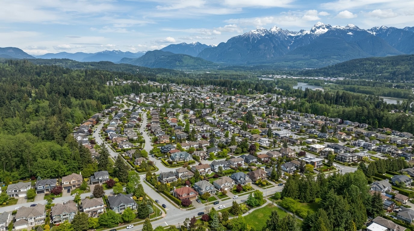 Aerial view of Maple Ridge, BC - civil contractor service area