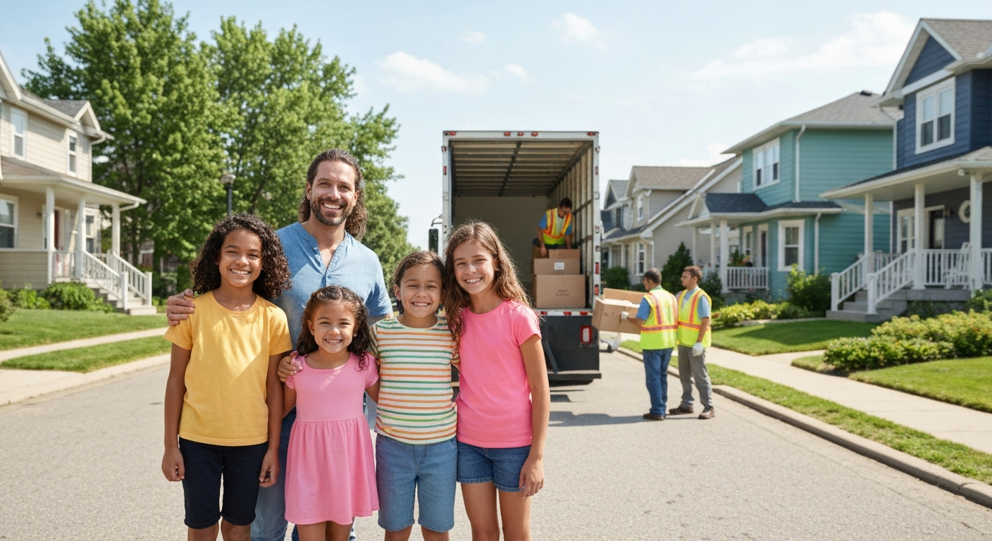 Professional residential movers helping a family