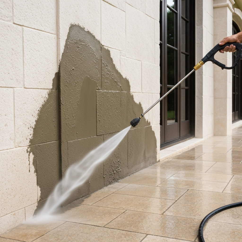 Removing Concrete Residue from Luxury Exterior Surfaces
