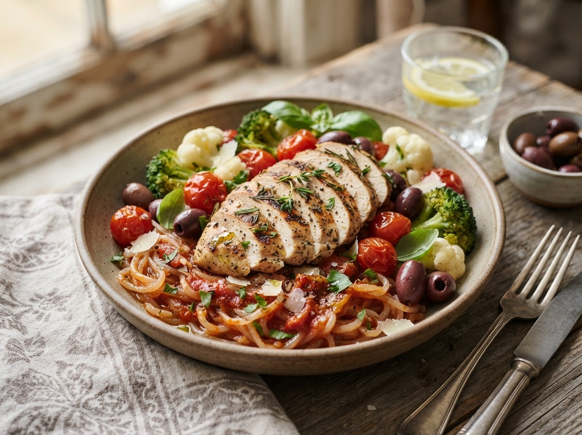 Herby Chicken & Tomato Konjac Noodle Bowl