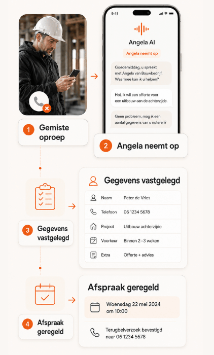 Angela AI-Telefoniste Proces Mobiel