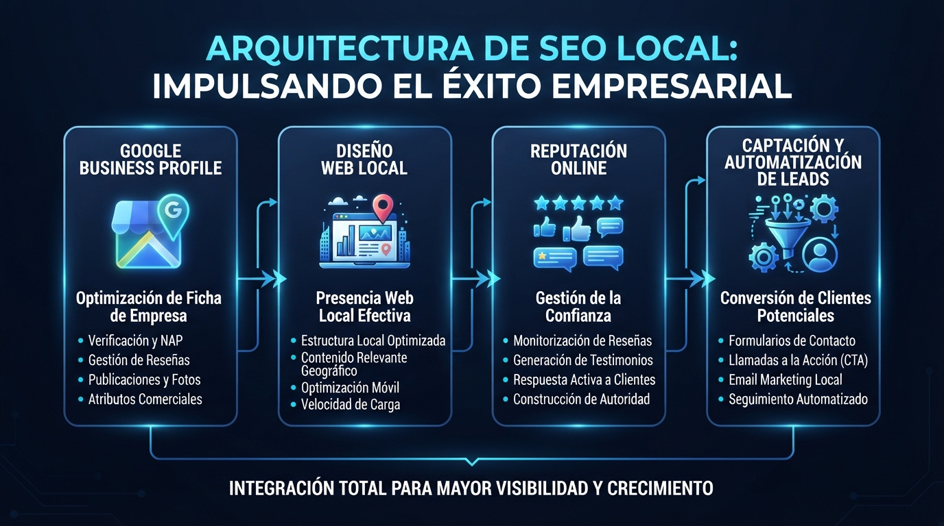 Arquitectura de SEO local para empresas: los cinco pilares interconectados