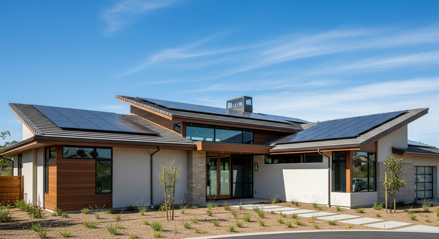 Modern home with solar panels