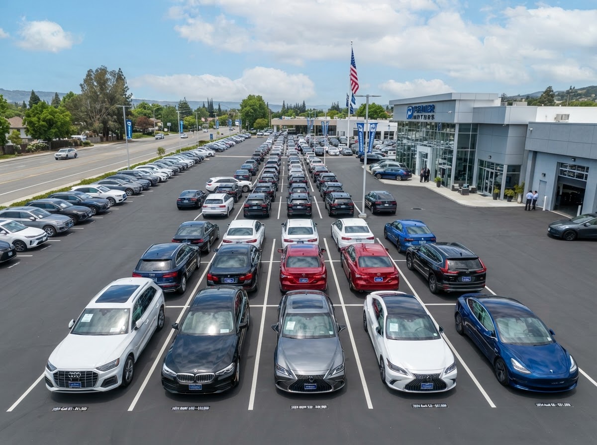 Car dealership lot with inventory