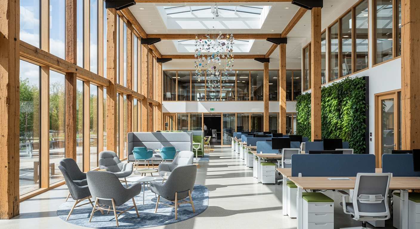 Modern commercial property interior with natural sunlight