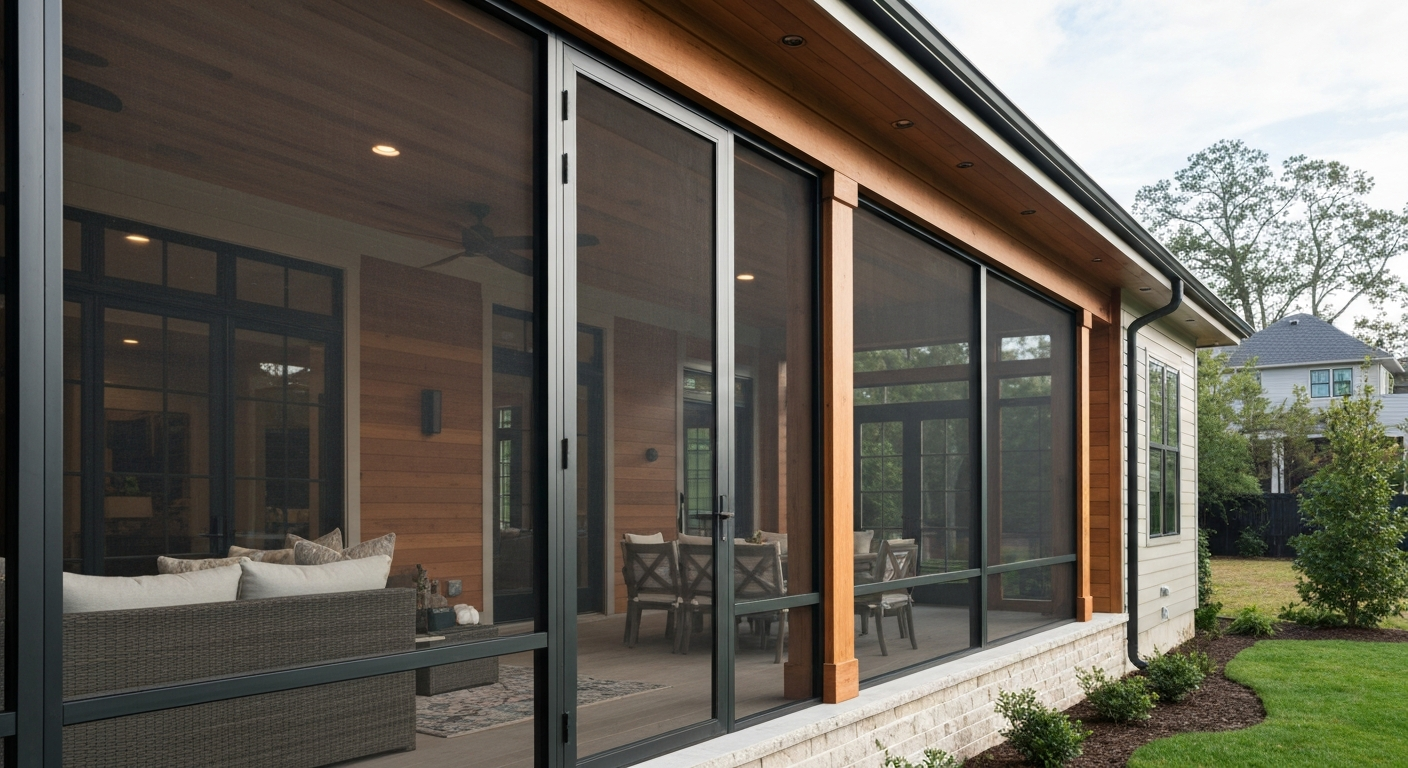 Modern screened porch built by Deck World in upstate South Carolina