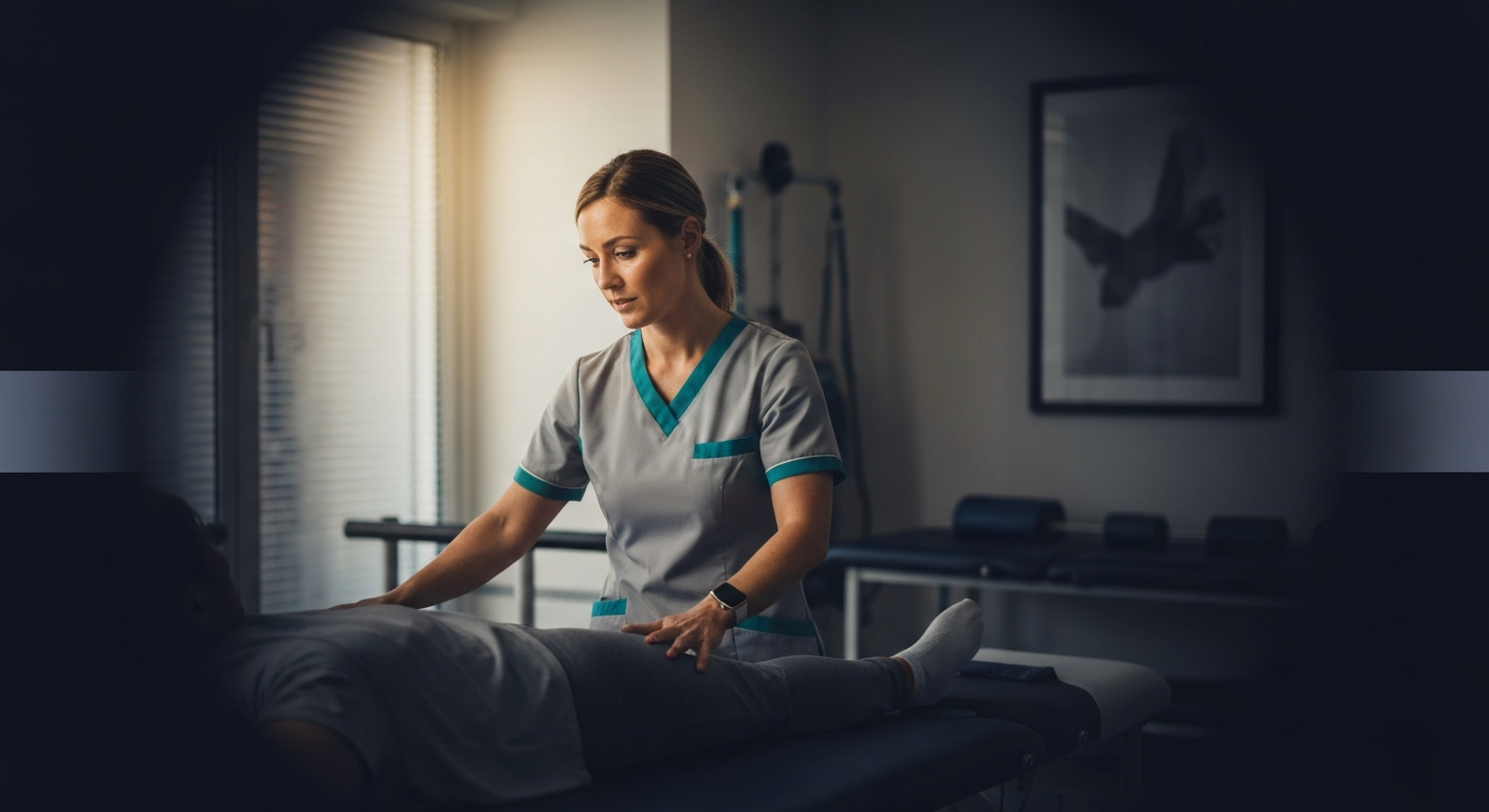 Physiotherapist assisting a patient during a rehabilitation session