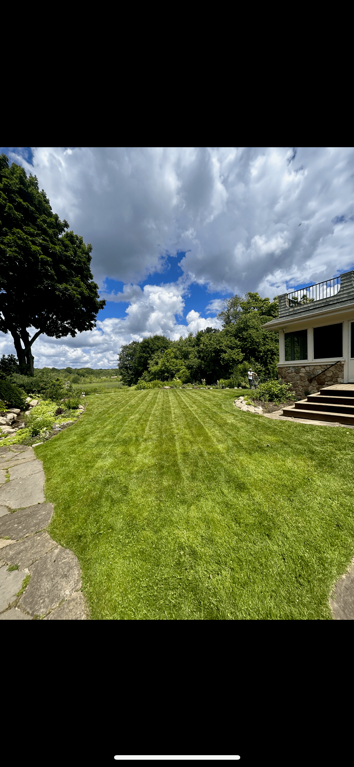 Professional mowing stripe pattern on an Arlington, MA lawn