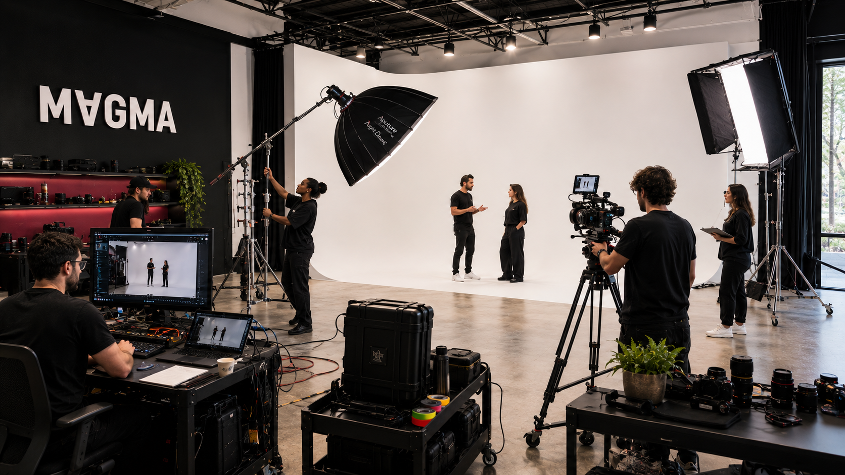 MAGMA professional production studio with cyclorama, cameras, and team at work