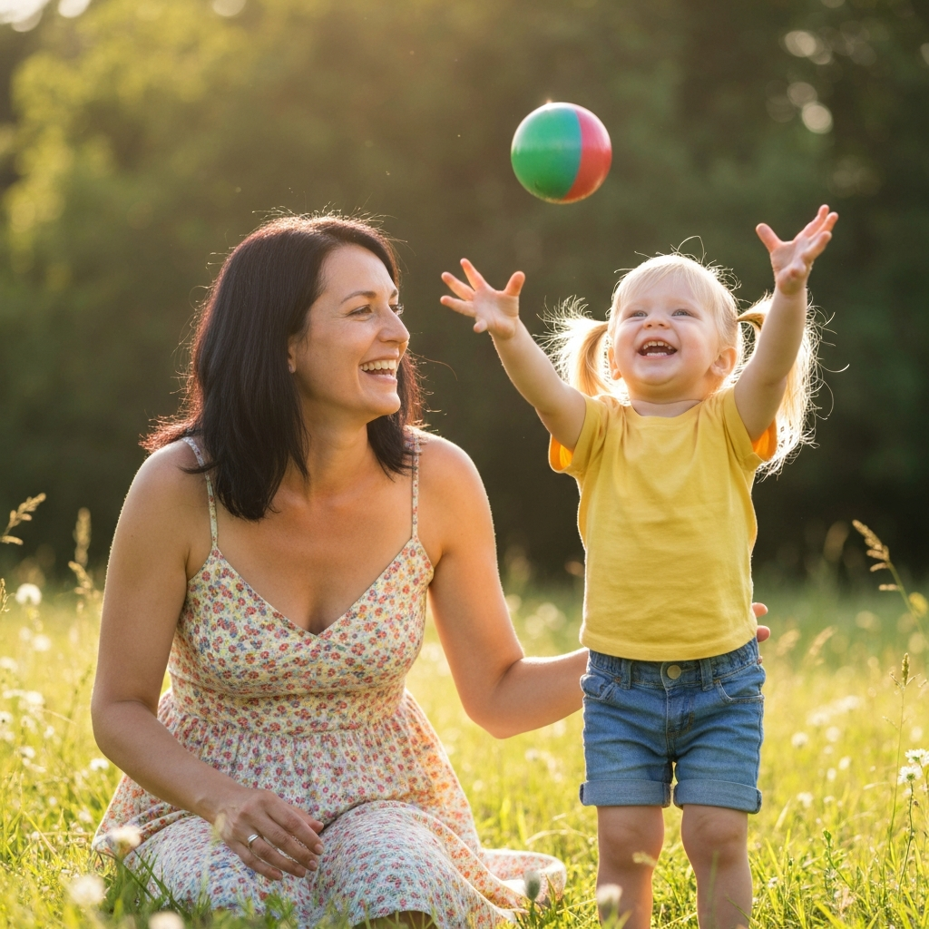 A mother playing with her child
