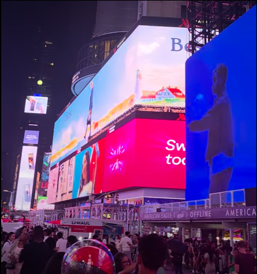 Times Square lit up at night in New York City