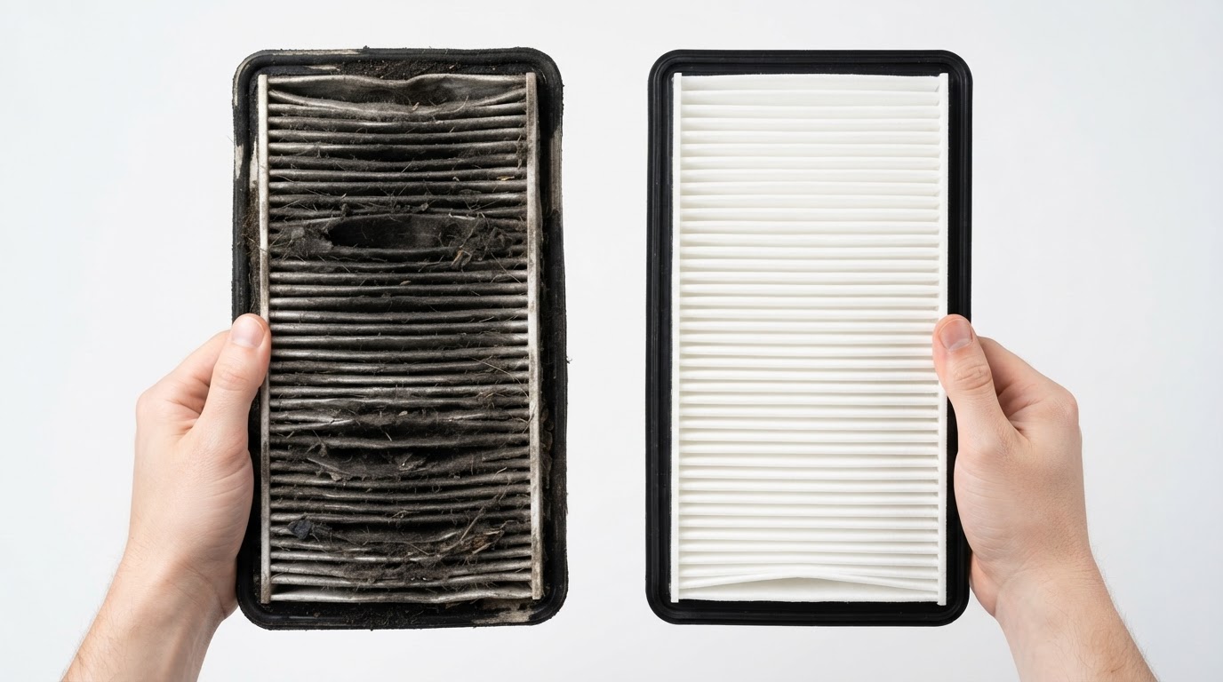 Dirty air filter compared to a clean air filter