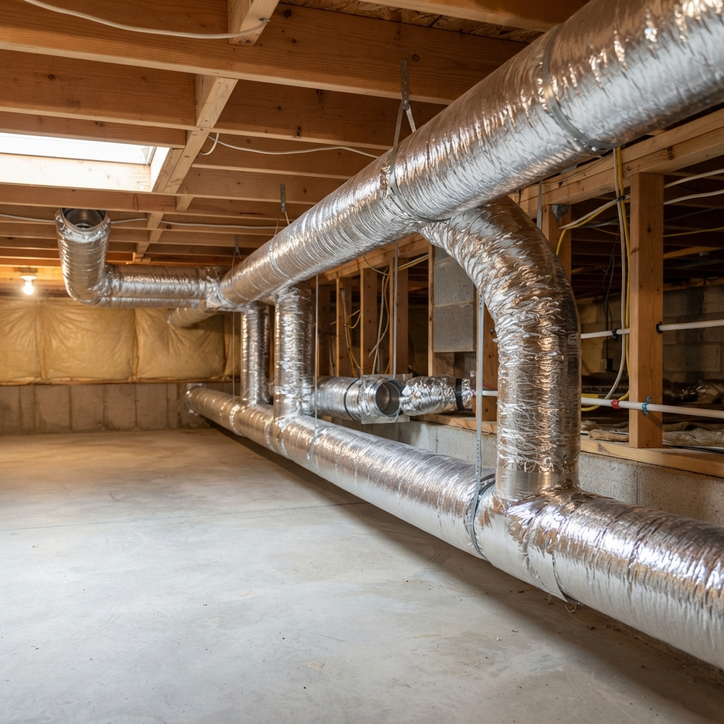 Alumaflex aluminum ductwork in a residential crawlspace