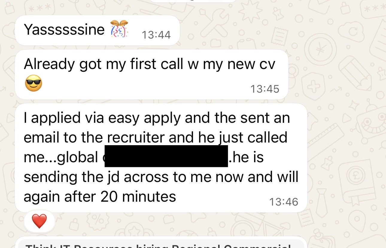 Client WhatsApp message