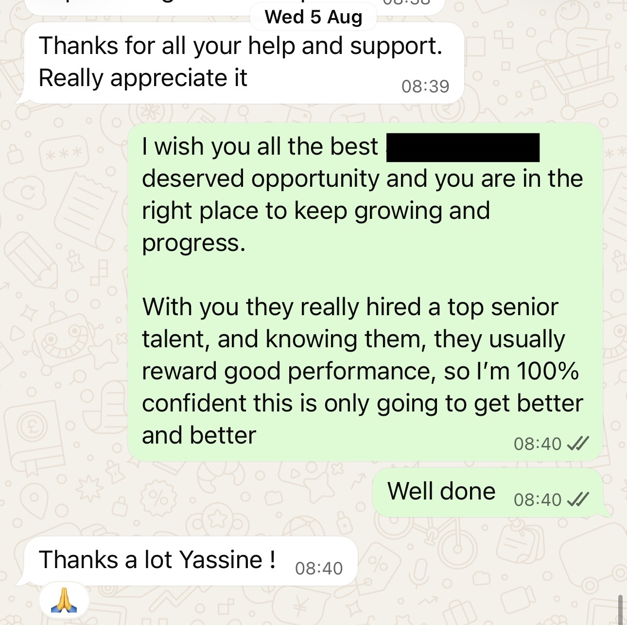 Client WhatsApp message