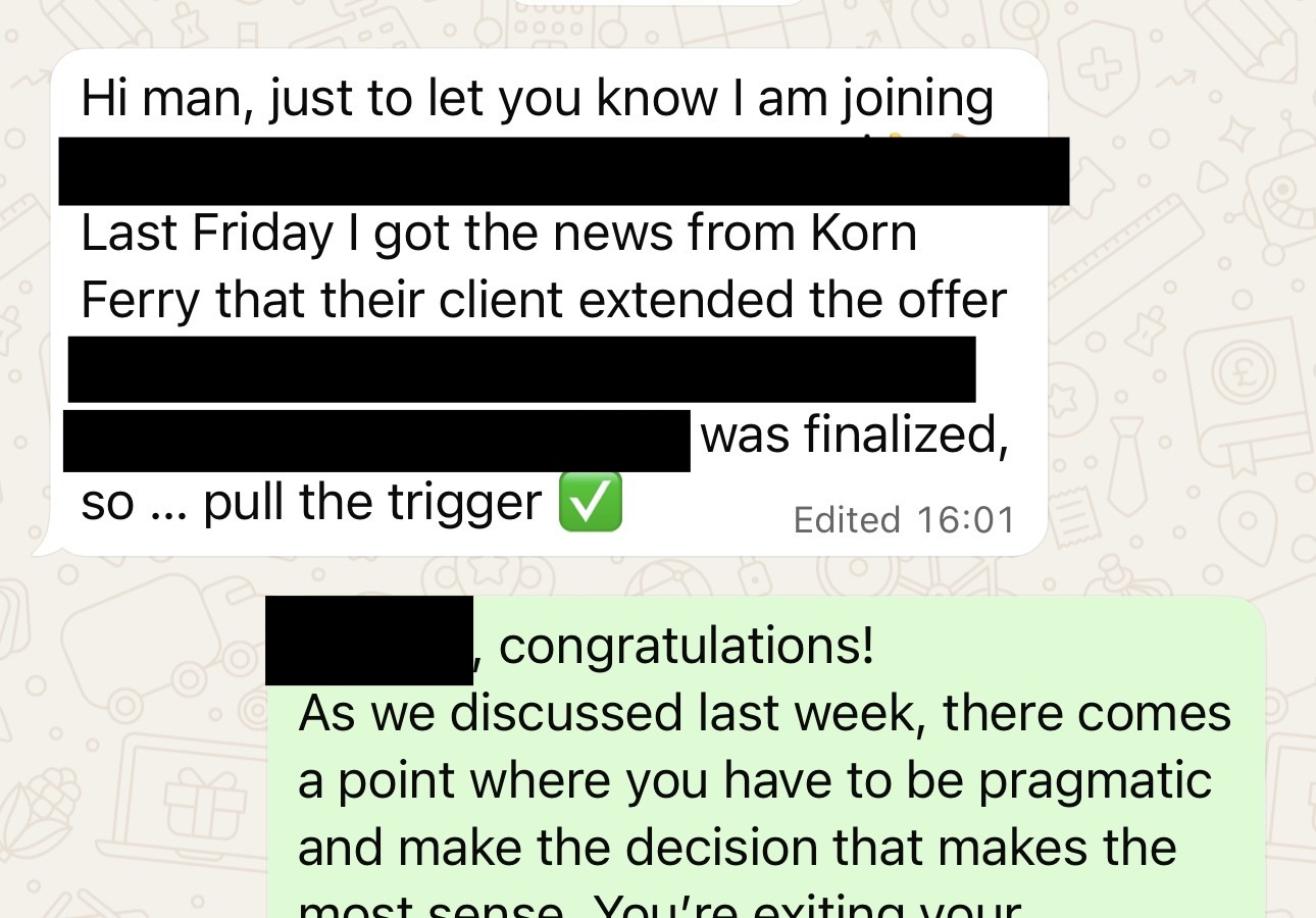 Client WhatsApp message