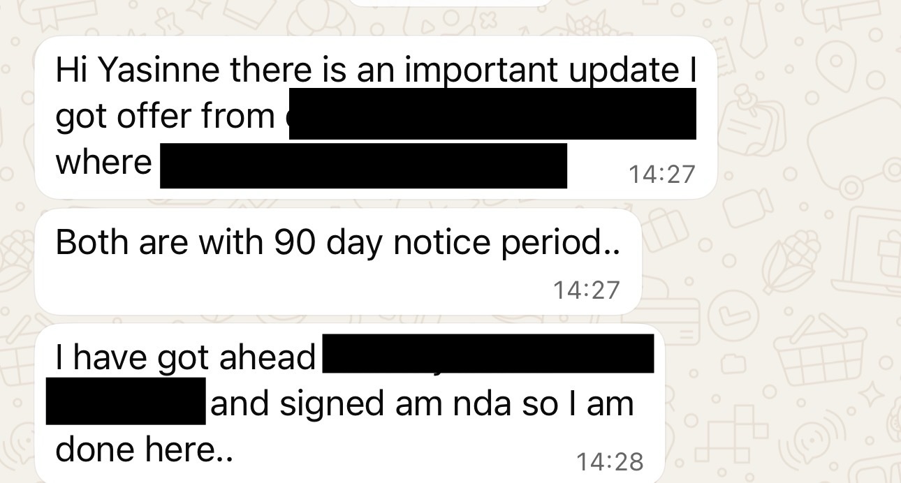 Client WhatsApp message