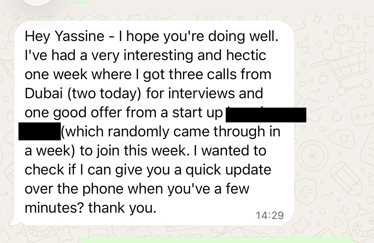 Client WhatsApp message