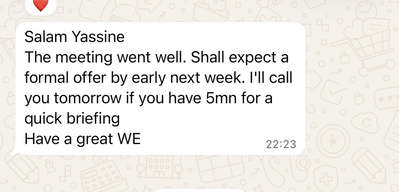 Client WhatsApp message
