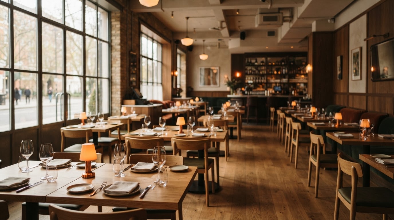 A quiet restaurant dining room on a slow weekday waiting for customers to return