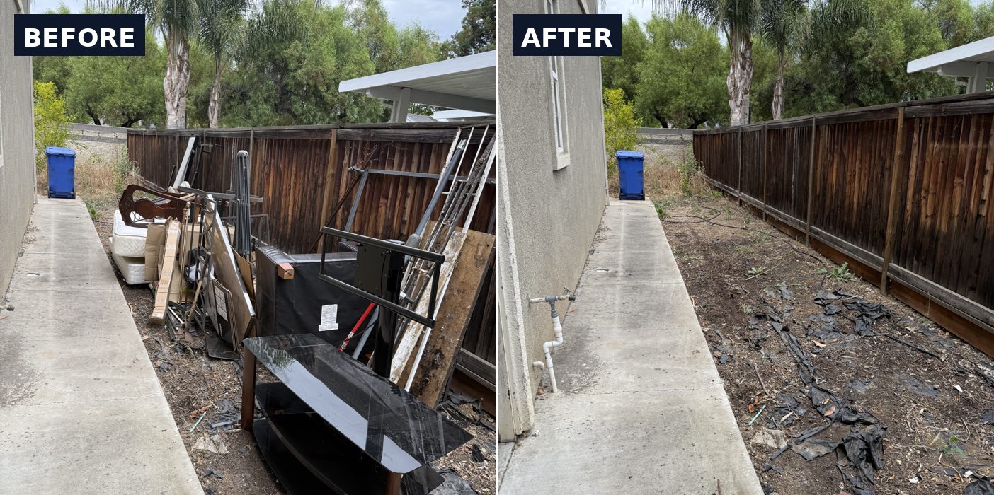 Estate & Side Yard Cleanout before and after junk removal in Antioch, CA