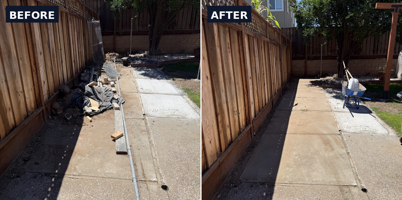 Yard Debris Removal before and after junk removal in Brentwood, CA