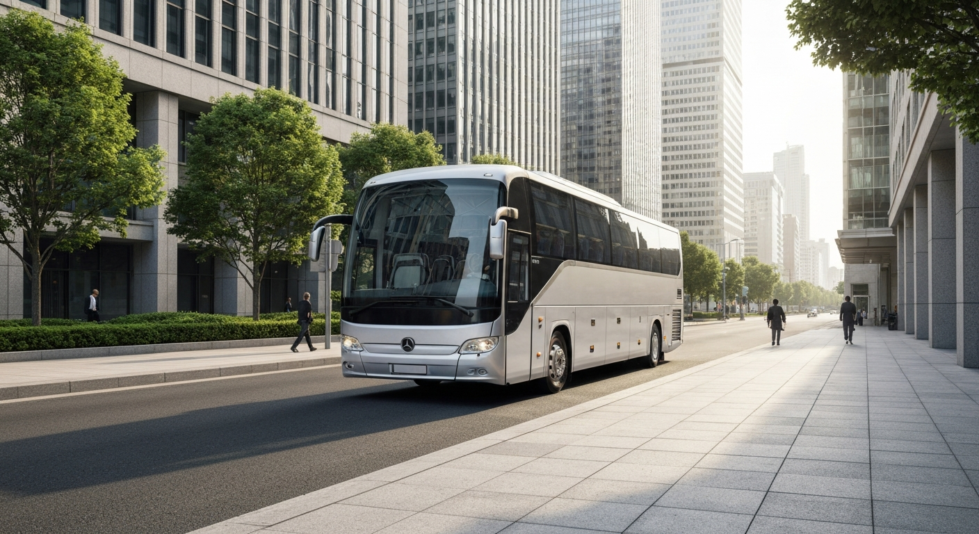 Coach bus in urban setting
