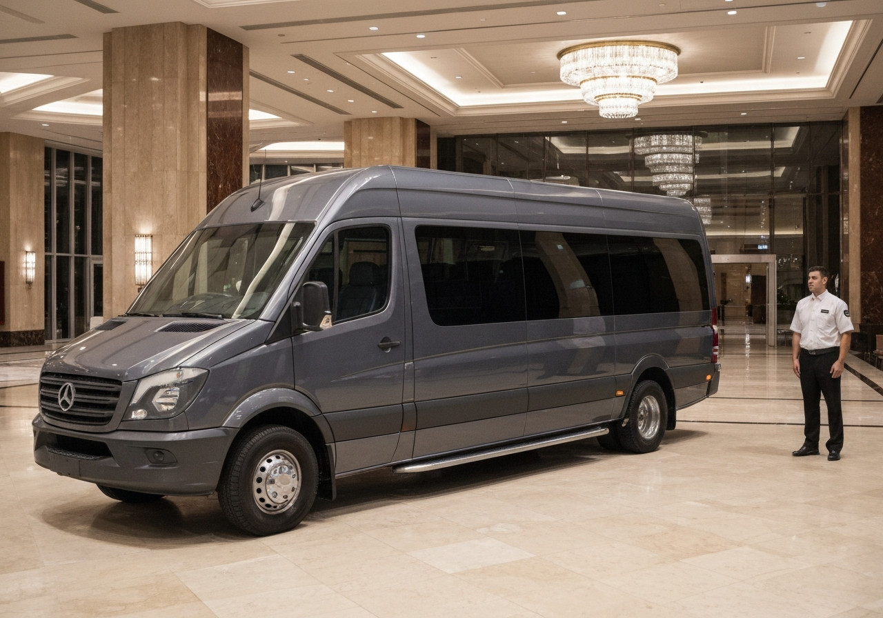 Passenger sprinter van at hotel