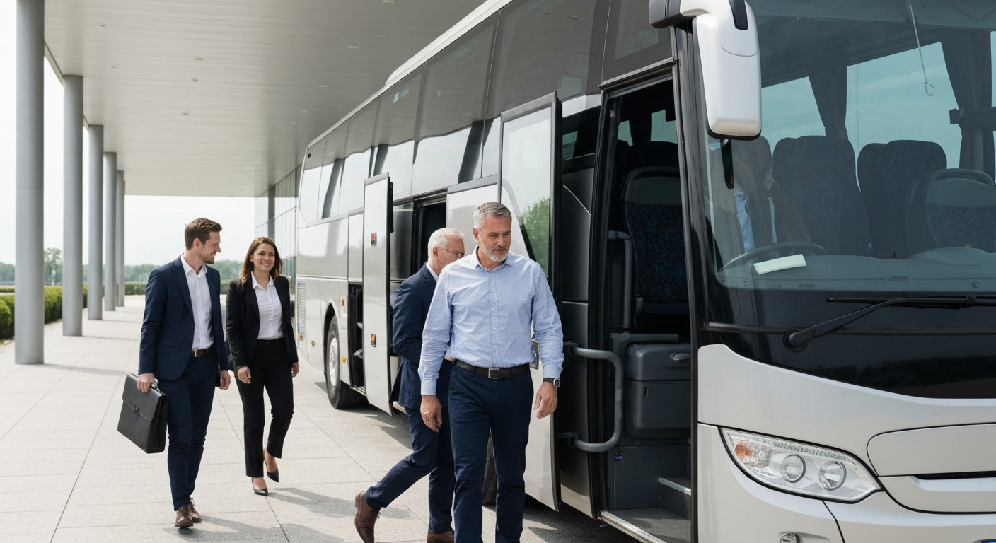 Group boarding coach bus