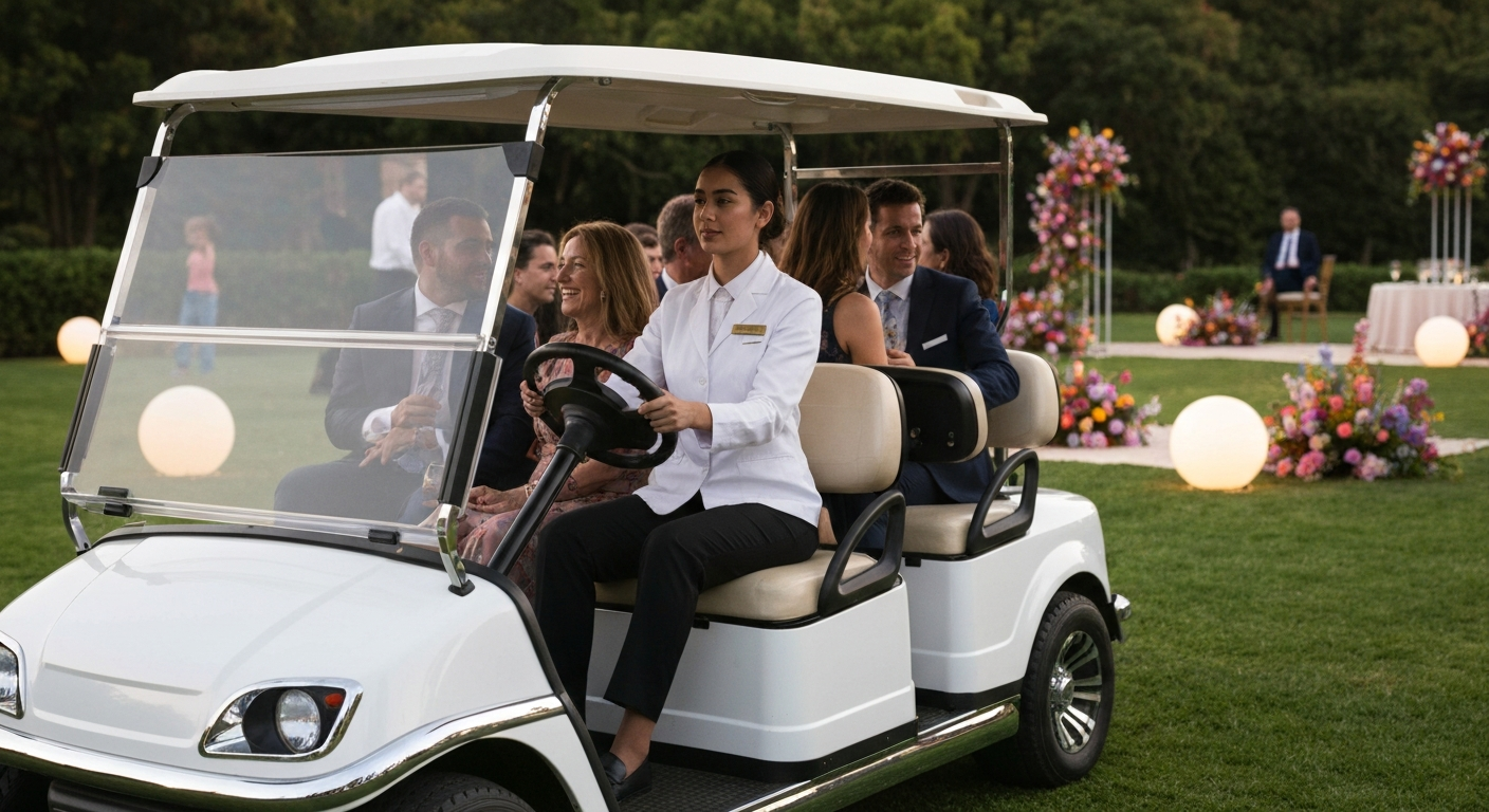 Golf cart at wedding venue