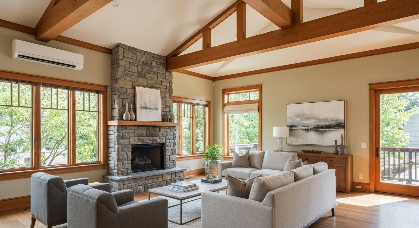 Modern home interior comparing mini split and central air conditioning options