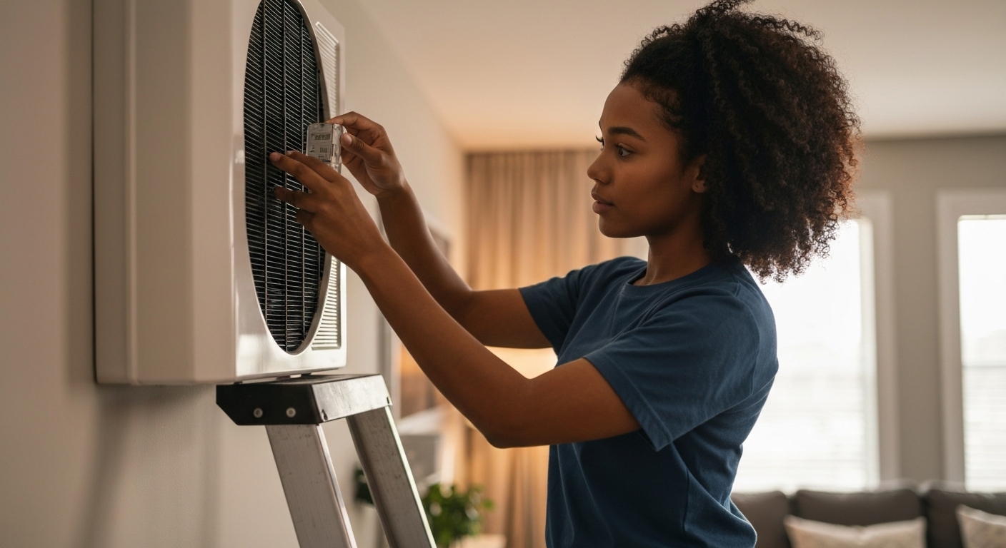 Technician servicing ductless mini split
