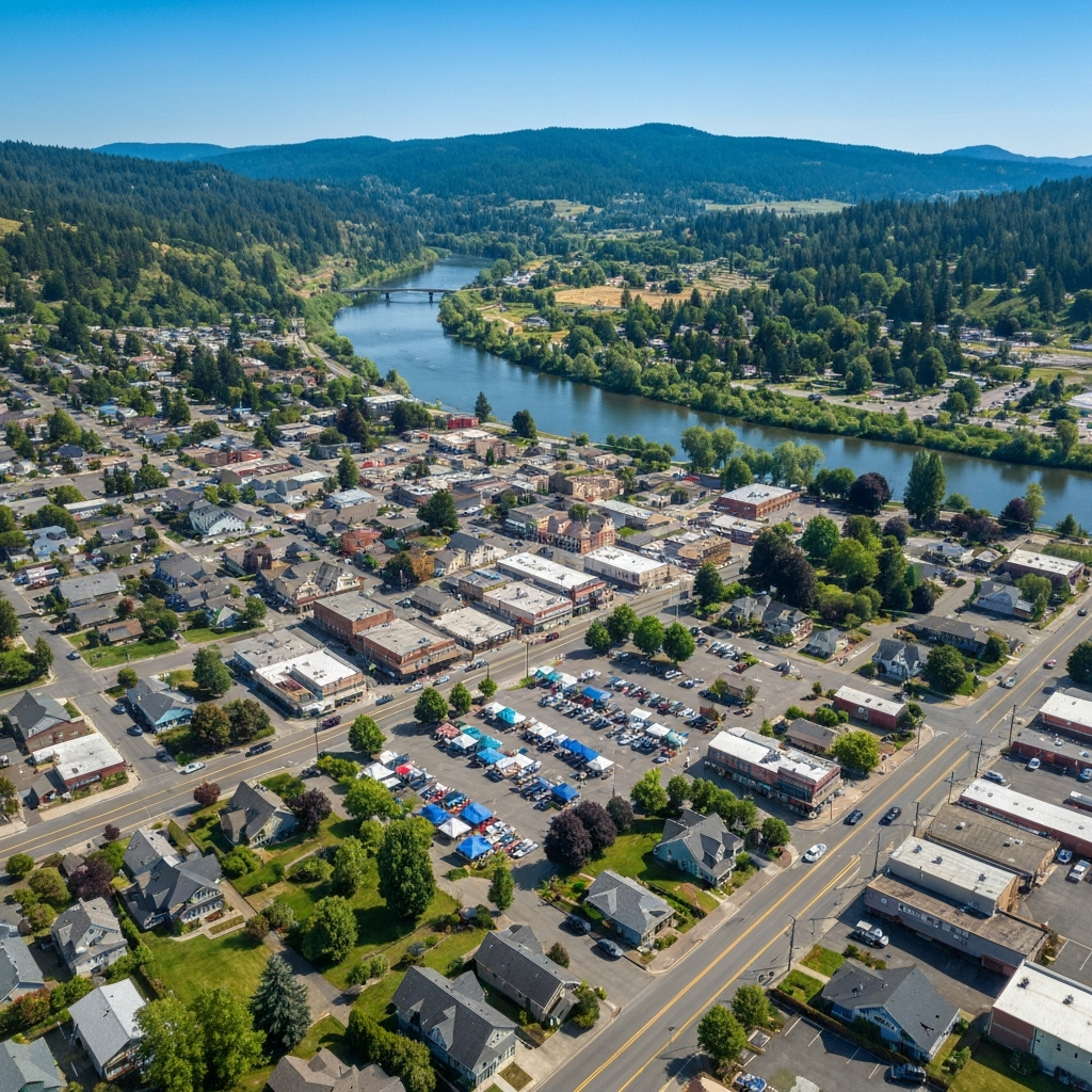 Aerial view of Medina, WA waterfront