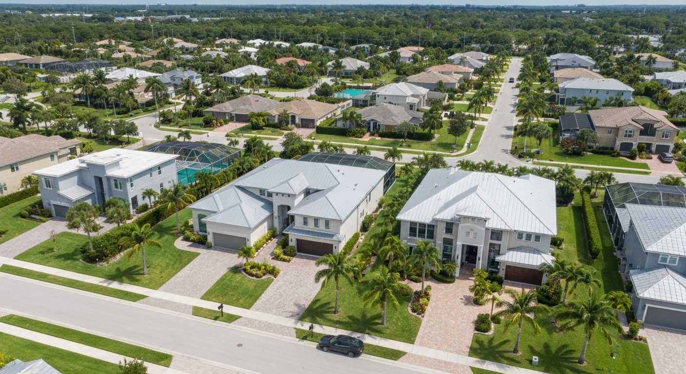 Aerial view of suburban homes