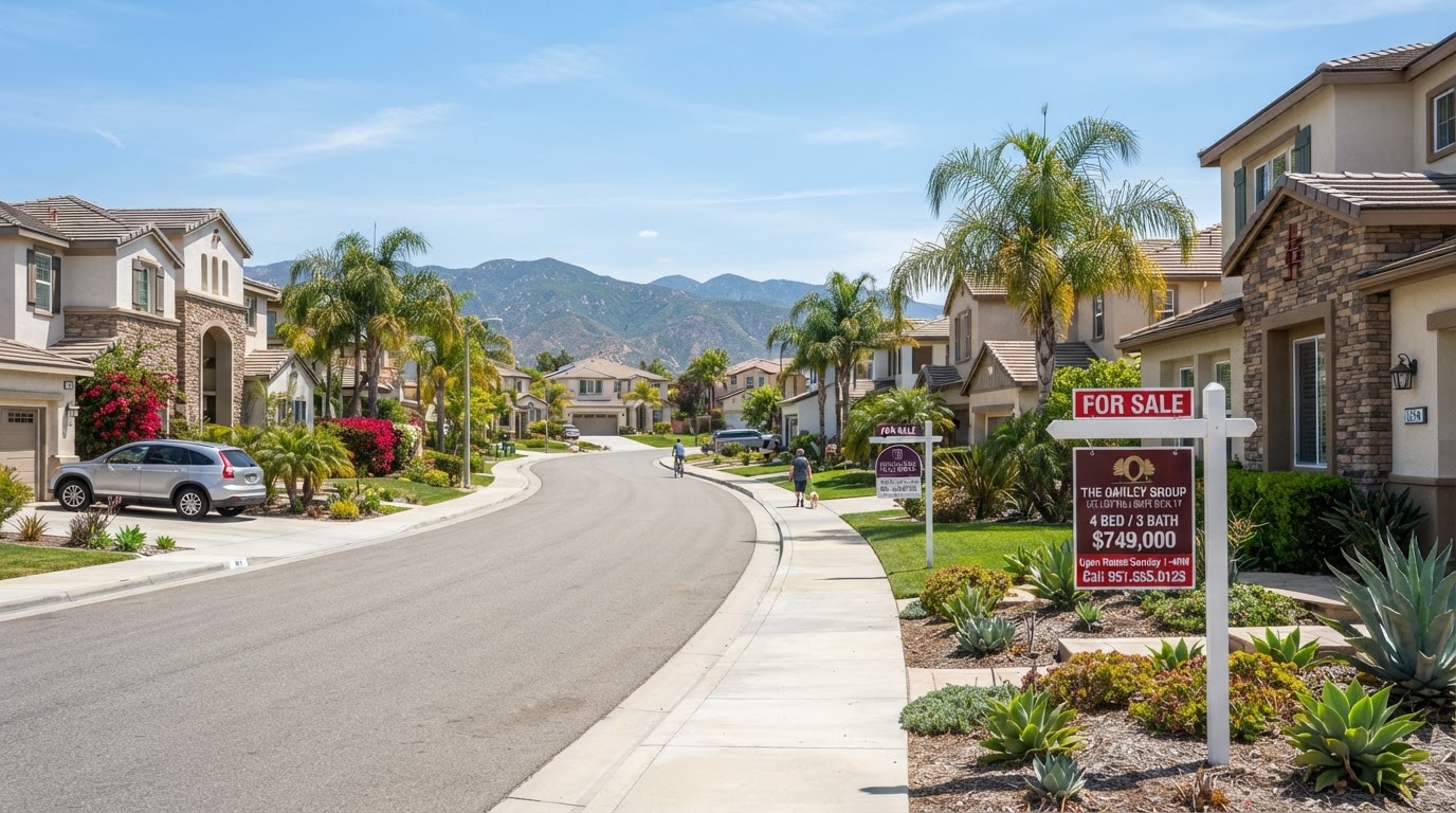 Modern Southern California residential neighborhood in Beaumont with well-maintained homes and real estate market activity