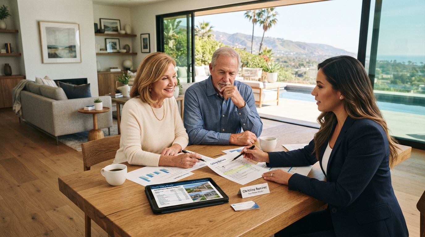 Southern California homeowner reviewing selling options with a real estate advisor