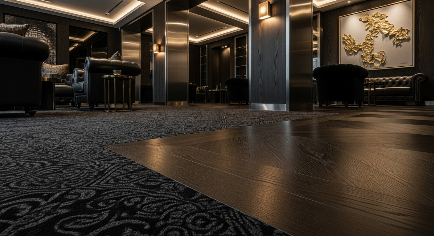 High-end commercial flooring with rich texture in a luxury architectural space