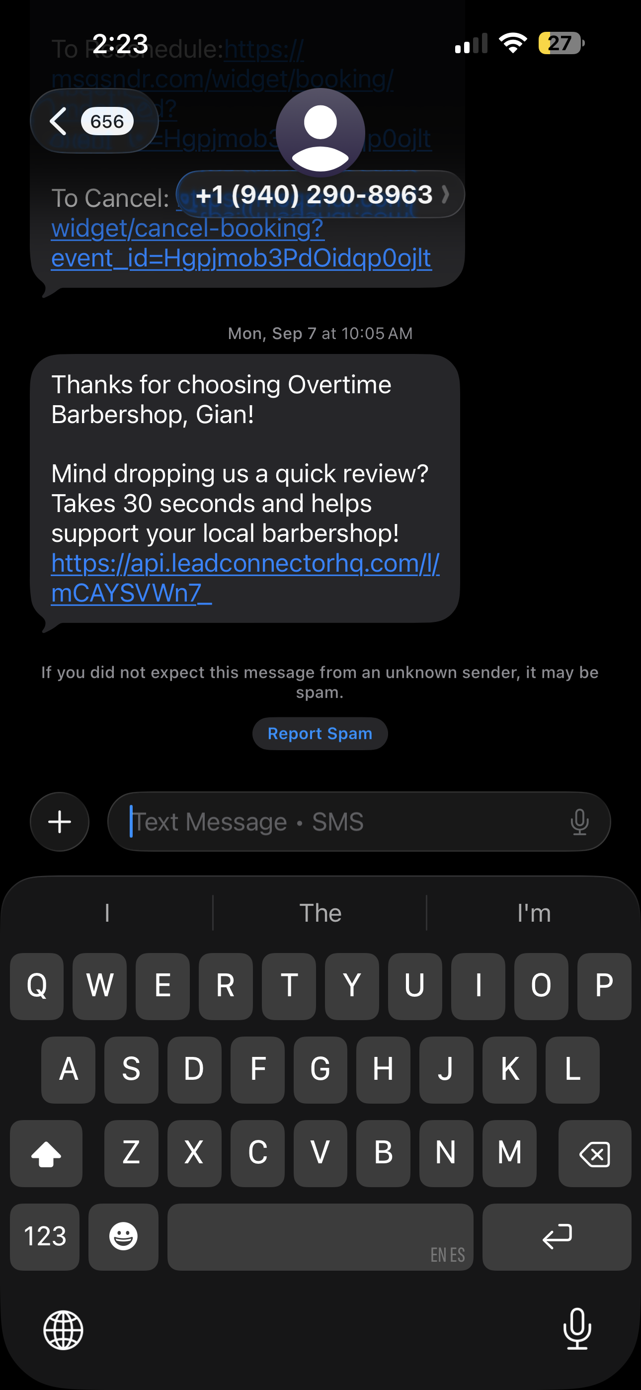 Automated review request SMS to clients