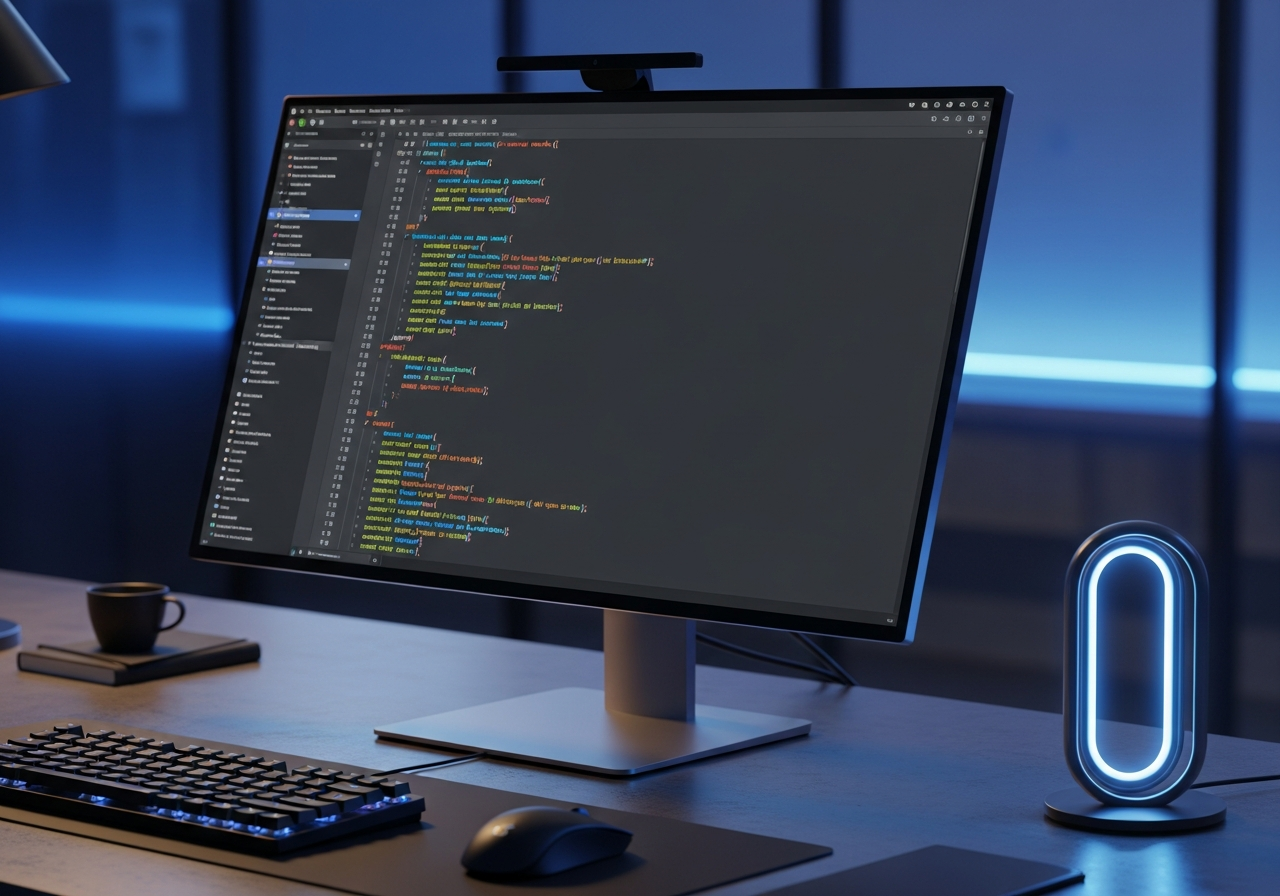 Modern workspace with coding and web development