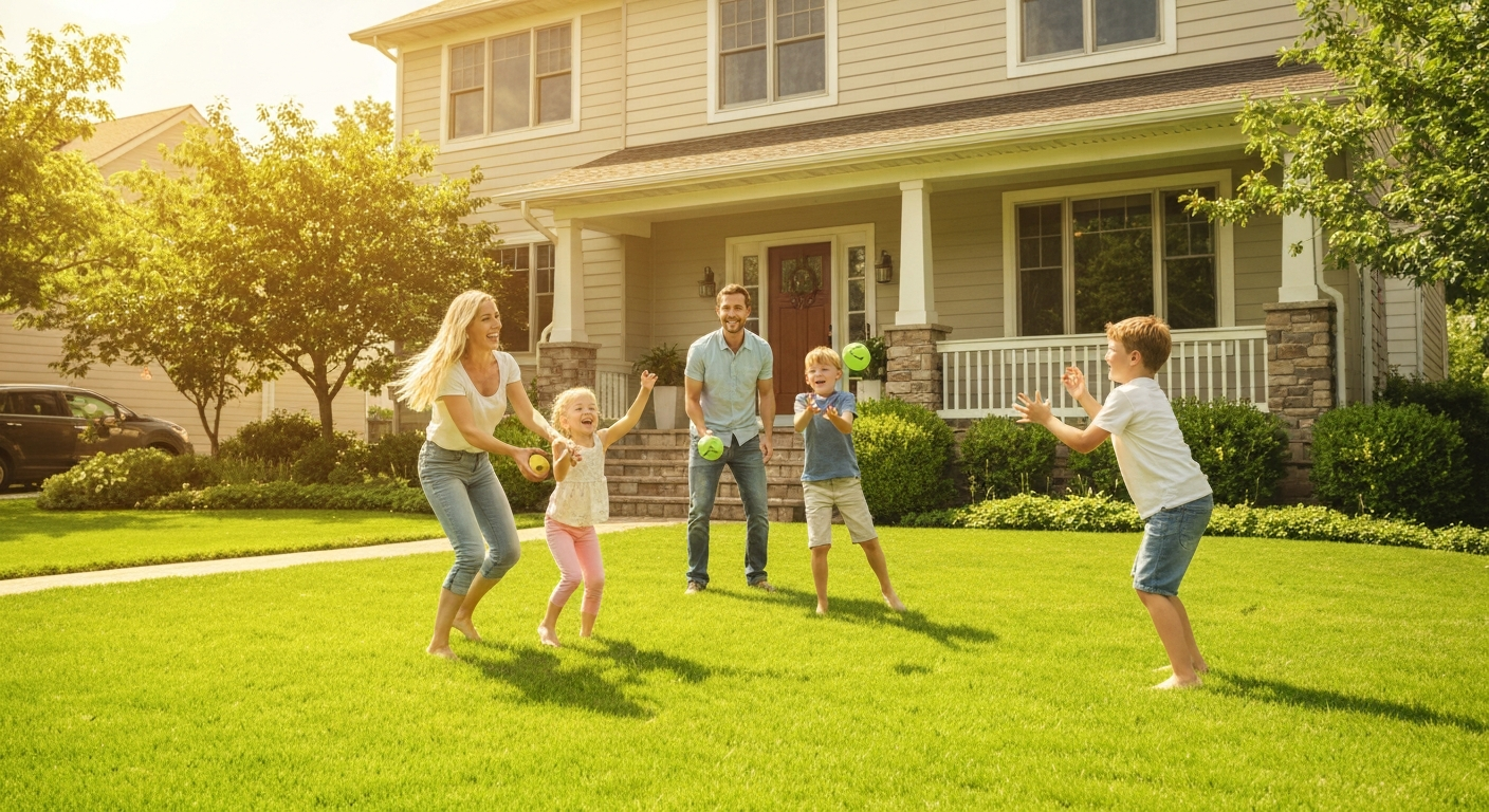 Happy family with a clean yard