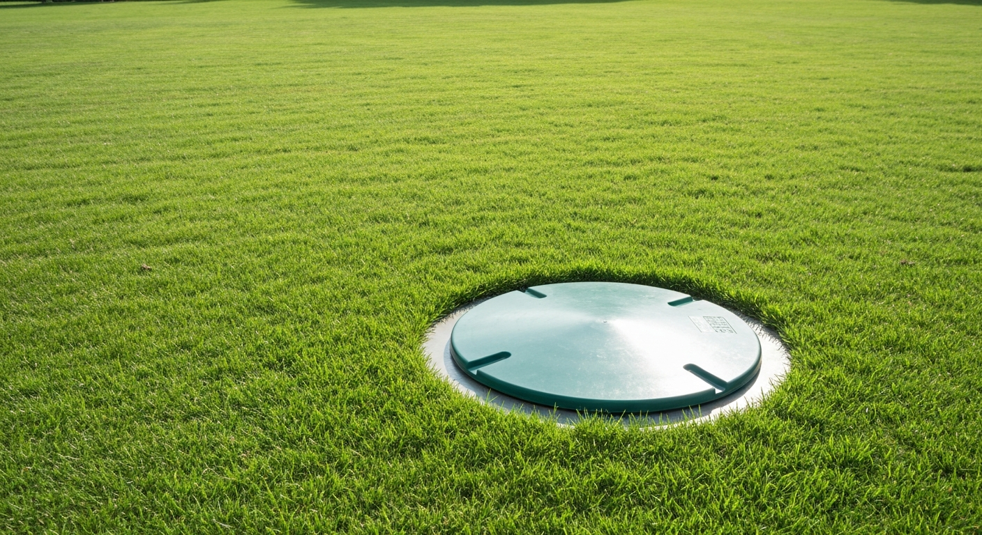 Septic tank lid on residential lawn in Paducah KY
