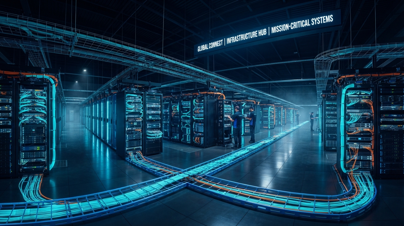 Jaltech Solutions telecommunications infrastructure including fiber optic cabling, network servers, and structured cabling systems