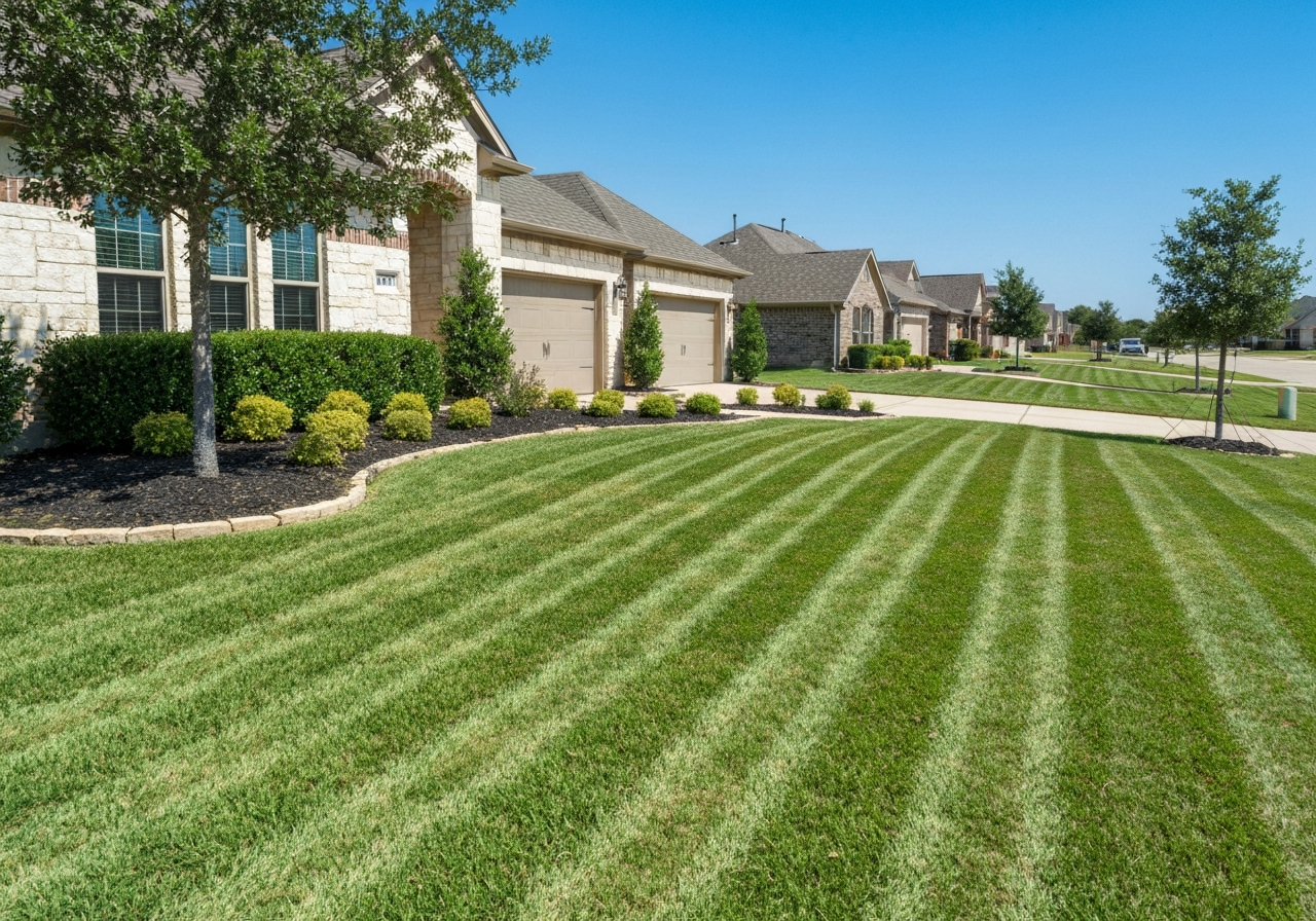 Freshly cut green grass and perfect edge lines in Brownsville TX