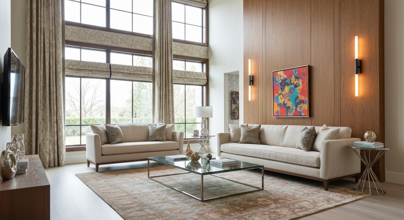 Elegant custom window treatments in a bright living room