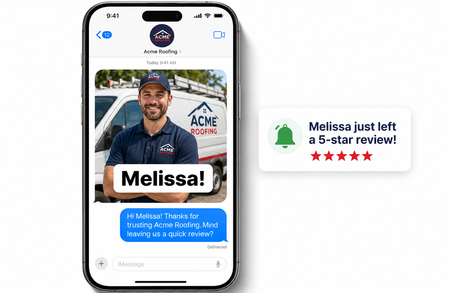 Get More Reviews Automatically - Customer text message preview